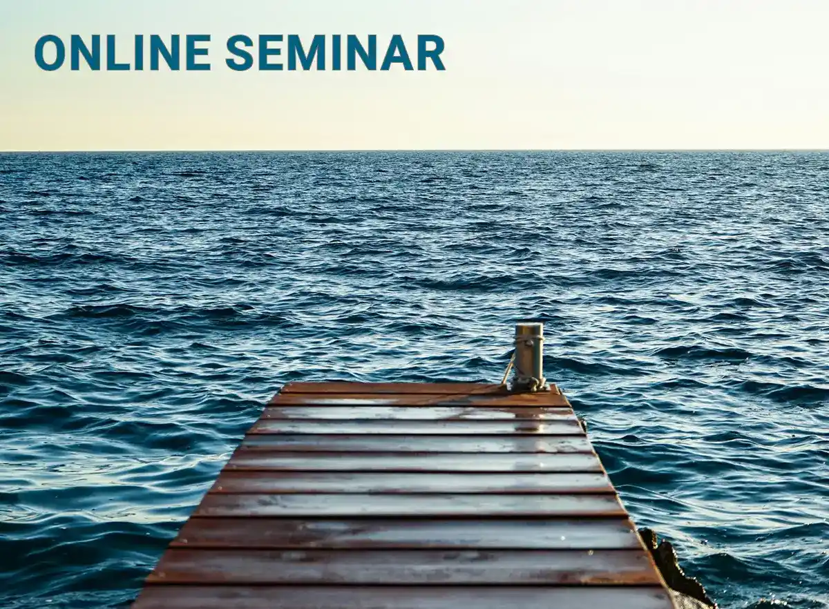 pier end by seascape symbolising endings with the words online seminar
